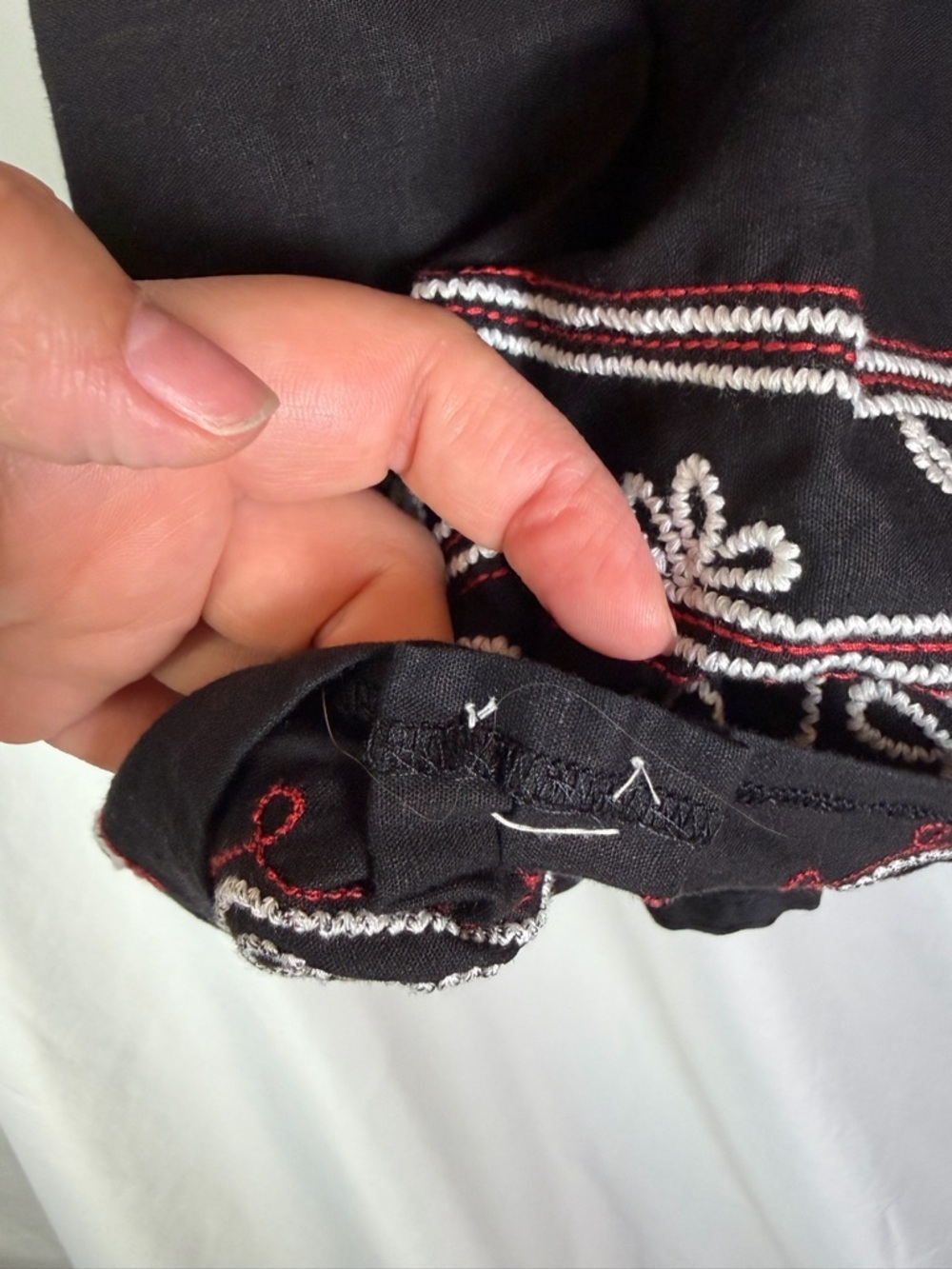 LOFT Black Linen Blend Embroidered A-Line Skirt 16 Boho - Picture 2 of 12
